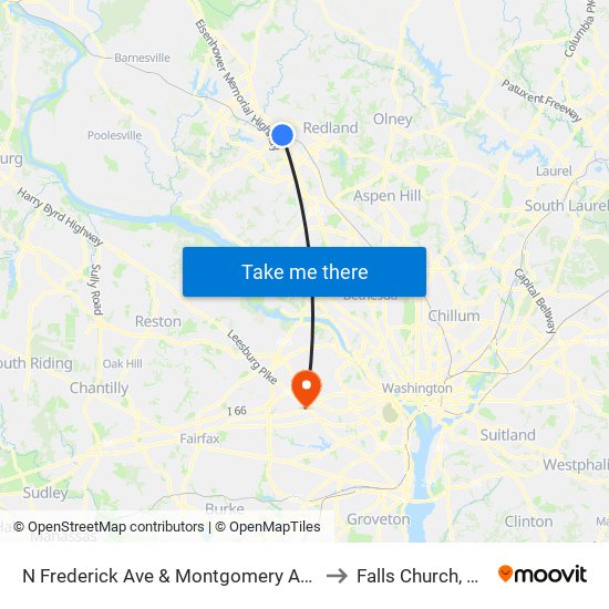 N Frederick Ave & Montgomery Ave to Falls Church, VA map