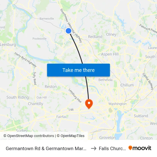 Germantown Rd & Germantown Marc Park & Ride to Falls Church, VA map