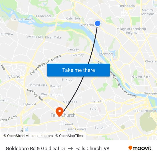 Goldsboro Rd & Goldleaf Dr to Falls Church, VA map