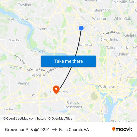 Grosvenor Pl & @10201 to Falls Church, VA map