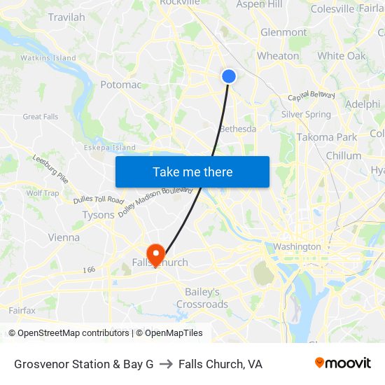 Grosvenor Station & Bay G to Falls Church, VA map