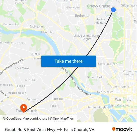 Grubb Rd & East West Hwy to Falls Church, VA map