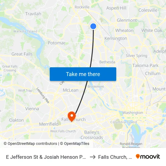 E Jefferson St & Josiah Henson Pkwy to Falls Church, VA map