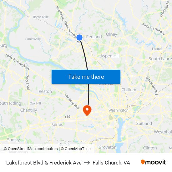 Lakeforest Blvd & Frederick Ave to Falls Church, VA map