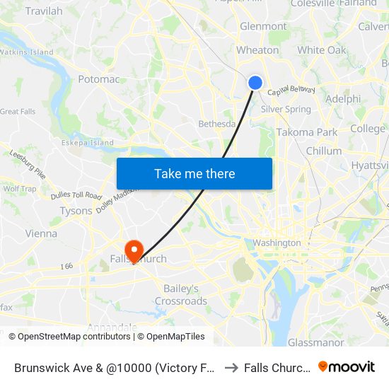 Brunswick Ave & @10000 (Victory Forest Apts) to Falls Church, VA map