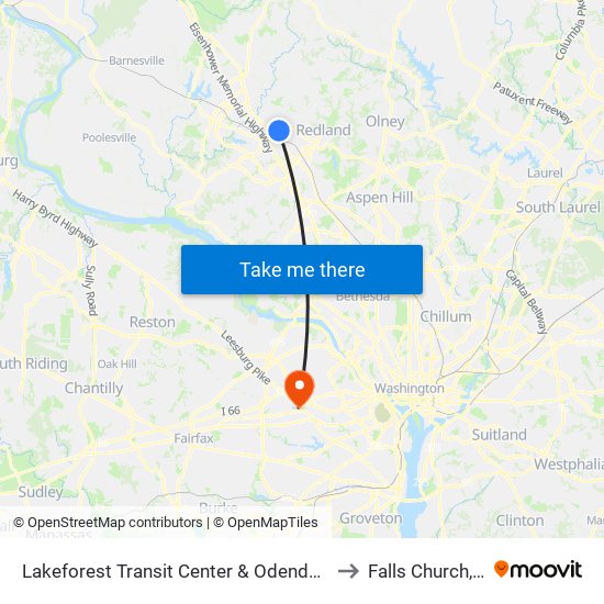 Lakeforest Transit Center & Odendhal Ave to Falls Church, VA map