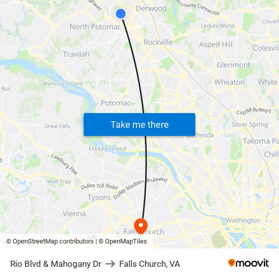 Rio Blvd & Mahogany Dr to Falls Church, VA map