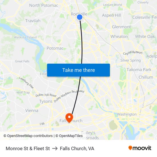 Monroe St & Fleet St to Falls Church, VA map