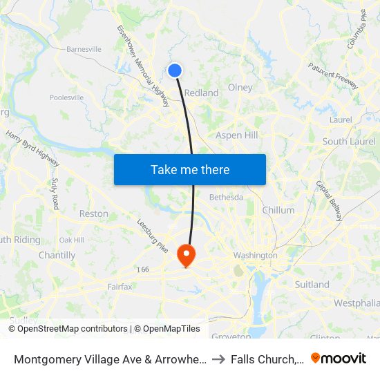 Montgomery Village Ave & Arrowhead Rd to Falls Church, VA map