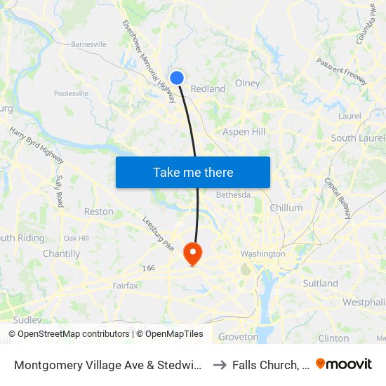 Montgomery Village Ave & Stedwick Rd to Falls Church, VA map