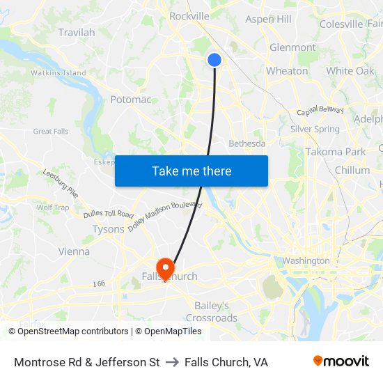 Montrose Rd & Jefferson St to Falls Church, VA map