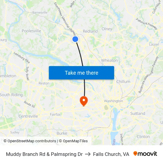 Muddy Branch Rd & Palmspring Dr to Falls Church, VA map