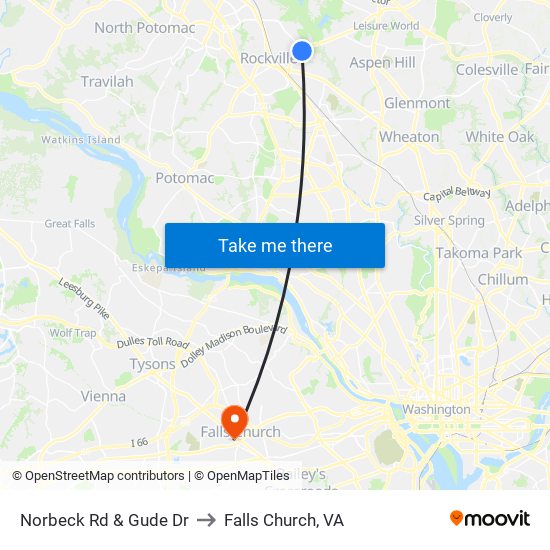 Norbeck Rd & Gude Dr to Falls Church, VA map