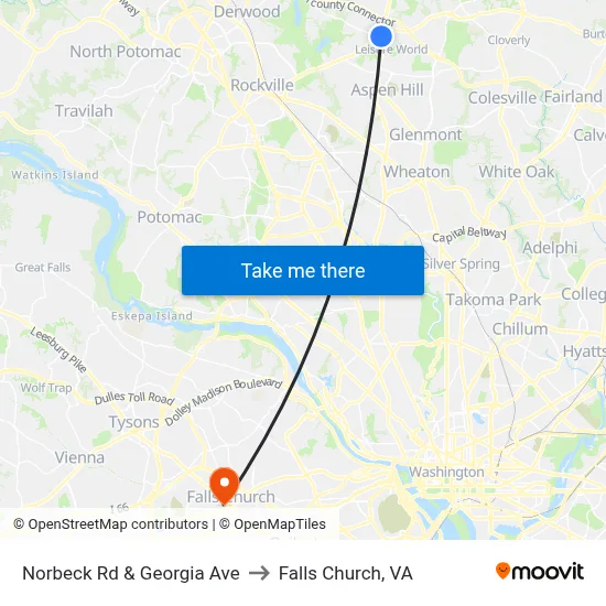 Norbeck Rd & Georgia Ave to Falls Church, VA map