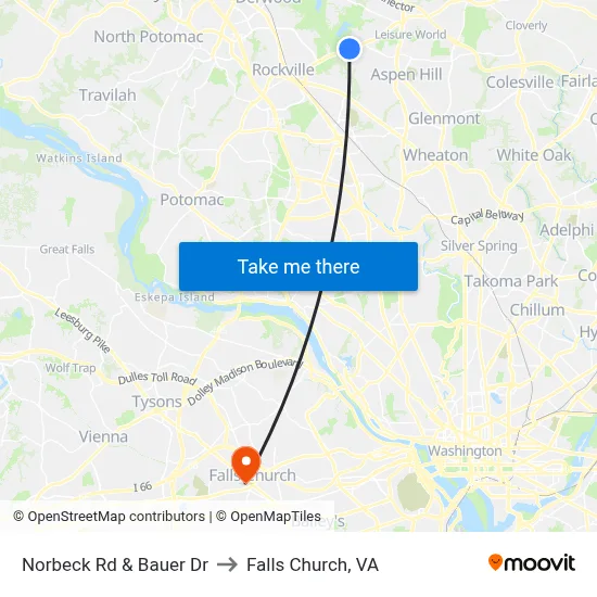 Norbeck Rd & Bauer Dr to Falls Church, VA map
