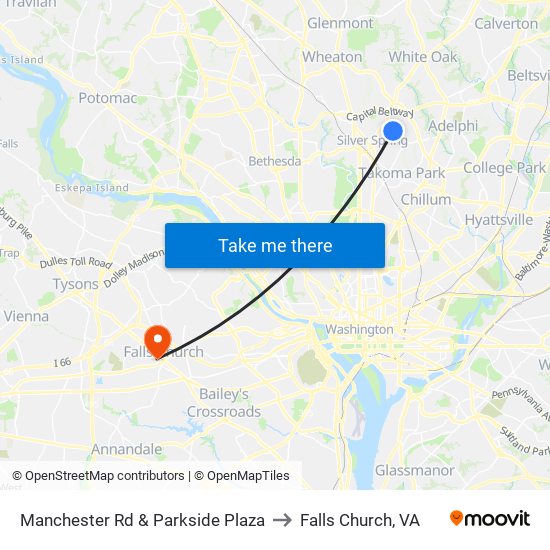 Manchester Rd & Parkside Plaza to Falls Church, VA map