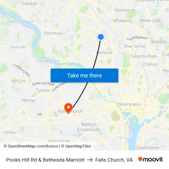 Pooks Hill Rd & Bethesda Marriott to Falls Church, VA map
