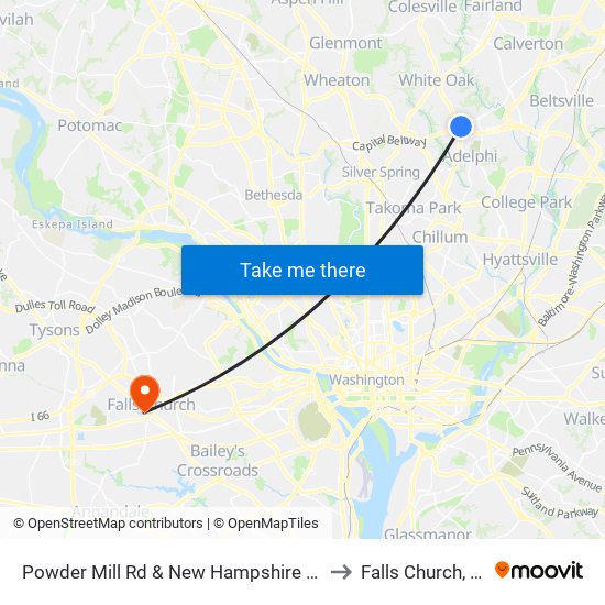 Powder Mill Rd & New Hampshire Ave to Falls Church, VA map