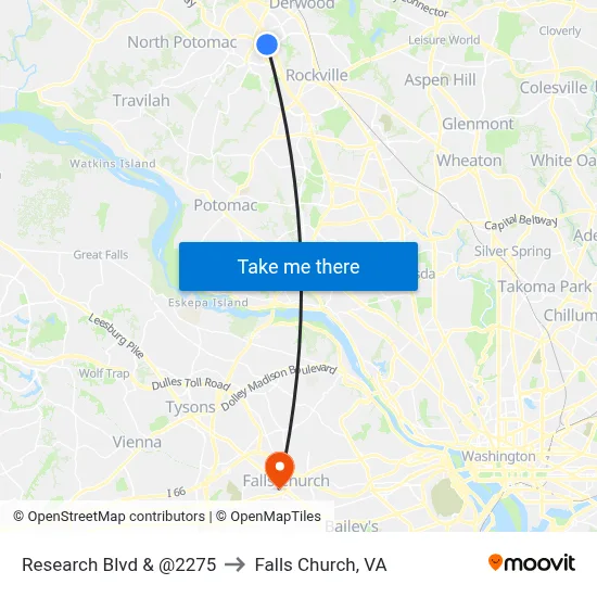Research Blvd & @2275 to Falls Church, VA map