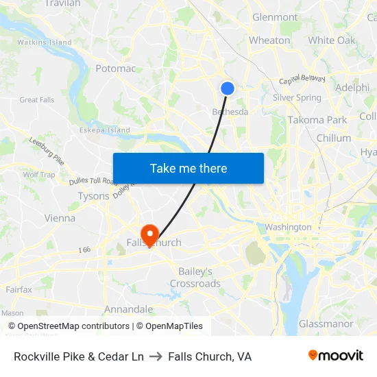 Rockville Pike & Cedar Ln to Falls Church, VA map