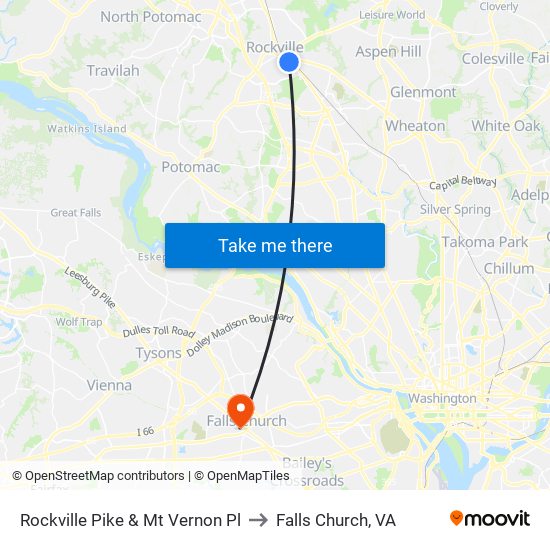 Rockville Pike & Mt Vernon Pl to Falls Church, VA map