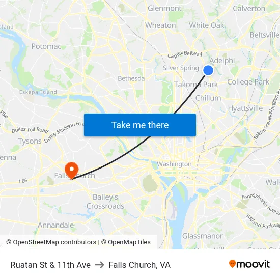 Ruatan St & 11th Ave to Falls Church, VA map