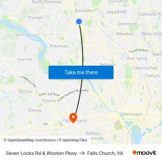 Seven Locks Rd & Wootton Pkwy to Falls Church, VA map