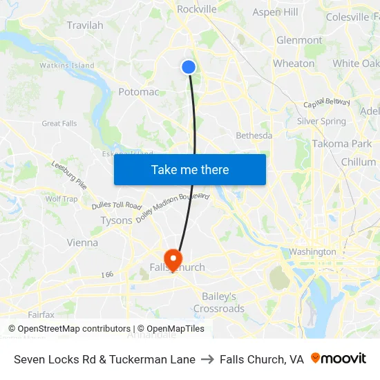 Seven Locks Rd & Tuckerman Lane to Falls Church, VA map