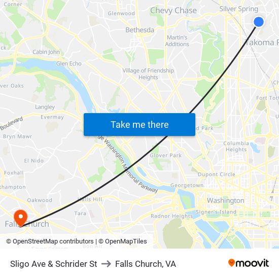 Sligo Ave & Schrider St to Falls Church, VA map