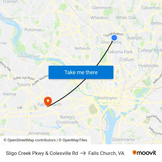 Sligo Creek Pkwy & Colesville Rd to Falls Church, VA map