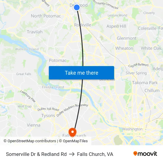 Somerville Dr & Redland Rd to Falls Church, VA map