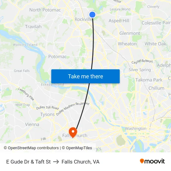 E Gude Dr & Taft St to Falls Church, VA map