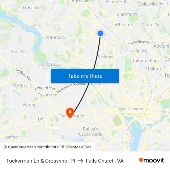 Tuckerman Ln & Grosvenor Pl to Falls Church, VA map