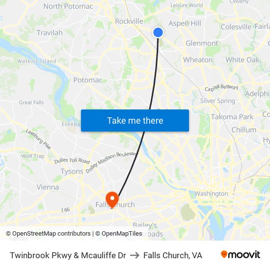 Twinbrook Pkwy & Mcauliffe Dr to Falls Church, VA map