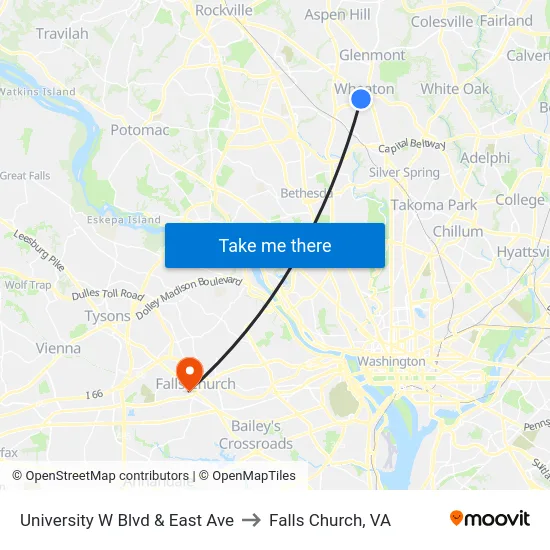University W Blvd & East Ave to Falls Church, VA map