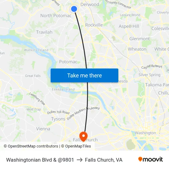 Washingtonian Blvd & @9801 to Falls Church, VA map