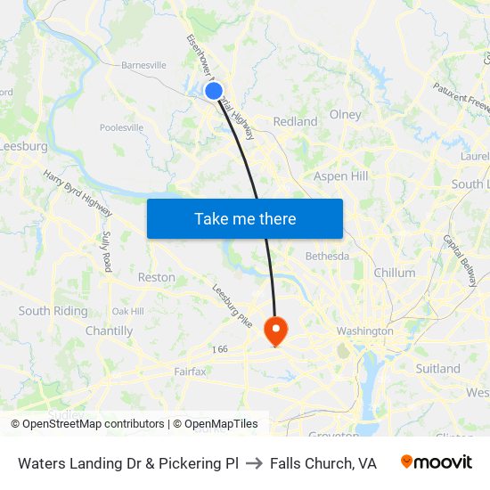 Waters Landing Dr & Pickering Pl to Falls Church, VA map