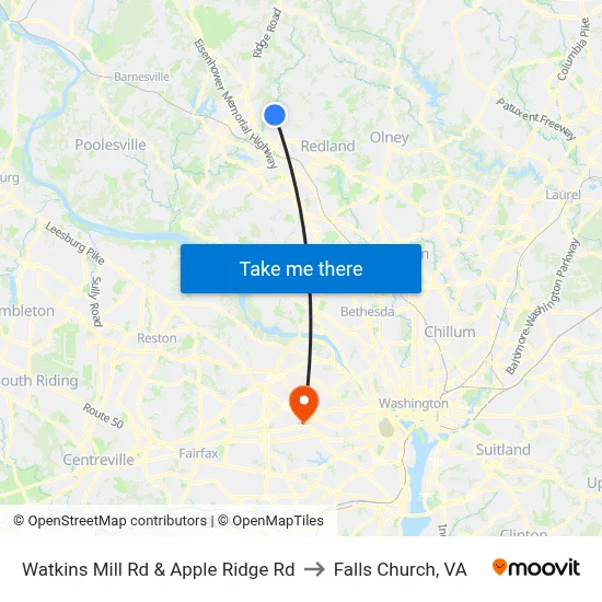 Watkins Mill Rd & Apple Ridge Rd to Falls Church, VA map