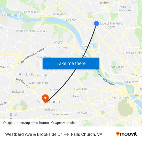 Westbard Ave & Brookside Dr to Falls Church, VA map