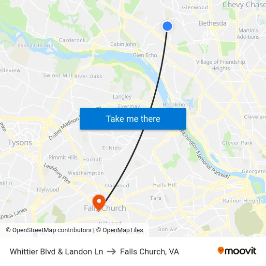 Whittier Blvd & Landon Ln to Falls Church, VA map