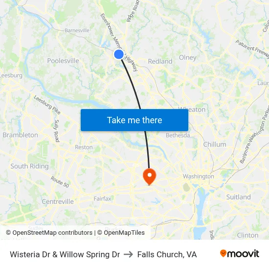Wisteria Dr & Willow Spring Dr to Falls Church, VA map