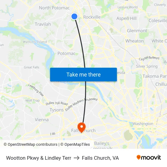 Wootton Pkwy & Lindley Terr to Falls Church, VA map