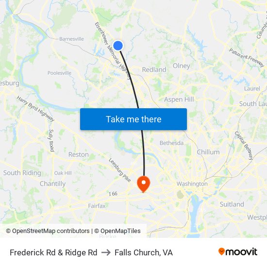 Frederick Rd & Ridge Rd to Falls Church, VA map