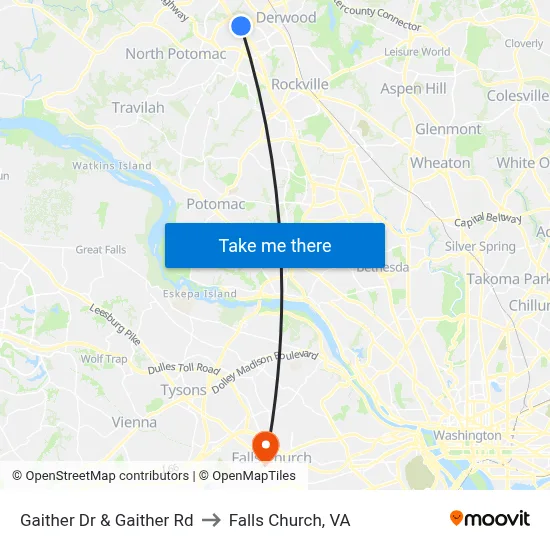 Gaither Dr & Gaither Rd to Falls Church, VA map