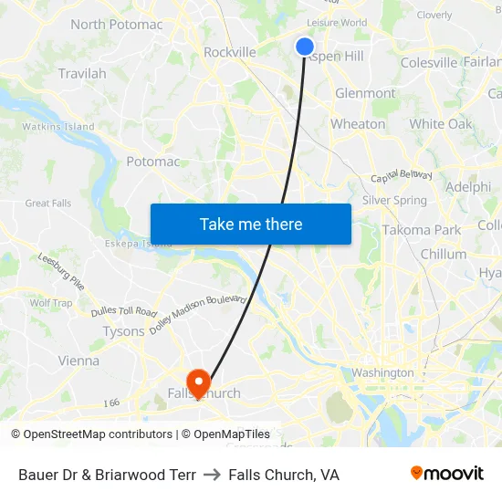 Bauer Dr & Briarwood Terr to Falls Church, VA map