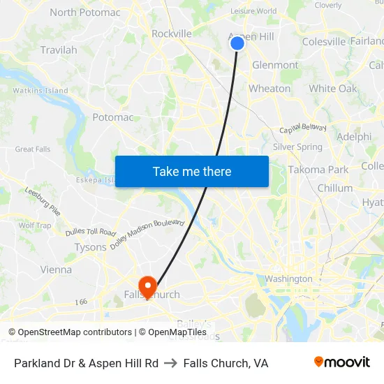 Parkland Dr & Aspen Hill Rd to Falls Church, VA map