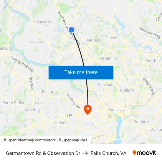 Germantown Rd & Observation Dr to Falls Church, VA map