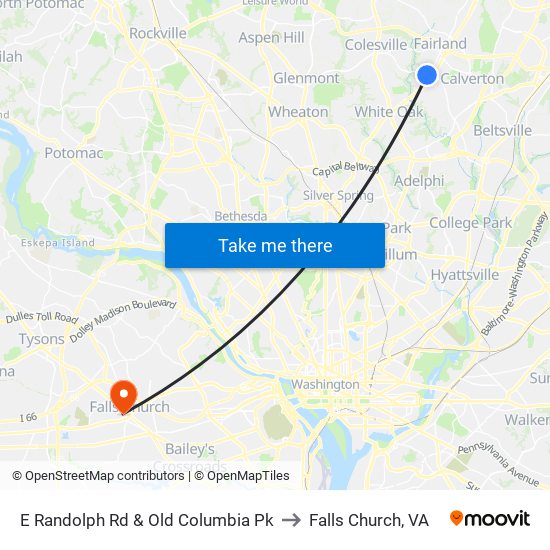 E Randolph Rd & Old Columbia Pk to Falls Church, VA map