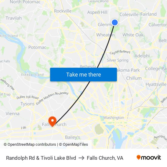 Randolph Rd & Tivoli Lake Blvd to Falls Church, VA map