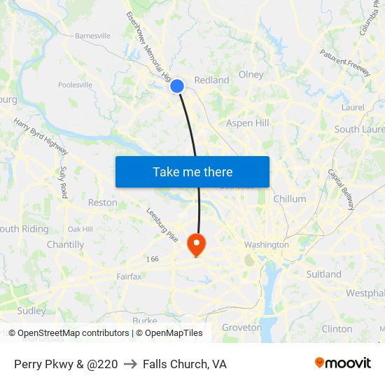 Perry Pkwy & @220 to Falls Church, VA map